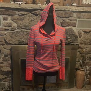 Calvin Klein Performance Red and Gray Striped Long Sleeve Hoodie